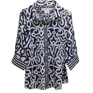 1157 Gretchen Scott Designer Cotton 3/4 Sleeve Print Blouse
